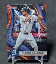Parker Meadows Rookie RC 2024 Bowman's Best Chrome Card #27 Detroit Tigers. rookie card picture