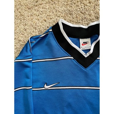 1990s Vintage Nike Team Sports Blue Striped Long Sleeve V-Neck