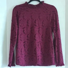 Ivanka Trump Dark Purple Floral Lace Long Sleeve Top Size M