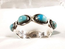 925 STERLING SILVER ETERNITY BAND STACK STYLE TURQUOISE SIZE 9 RING 3.1g