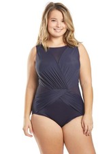 Miraclesuit Illusionist 24W Women's Plus Size Swimsuit Navy Blue Palma NWT