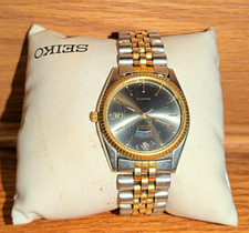 Seiko Quartz Day/Date Men's Two-Tone Metal Bracelet Black Sunburst Dial