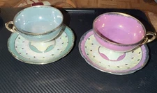 Tea cup and saucer with Polka Dots Blue And Pink Pairs   (pre-owned)