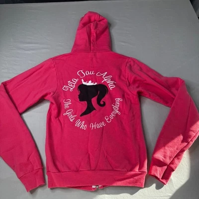 American Apparel Zeta Tau Alpha Rosa Cremallera Sudadera con Capucha Barbie Gráfico XS - Imagen 1 de 4