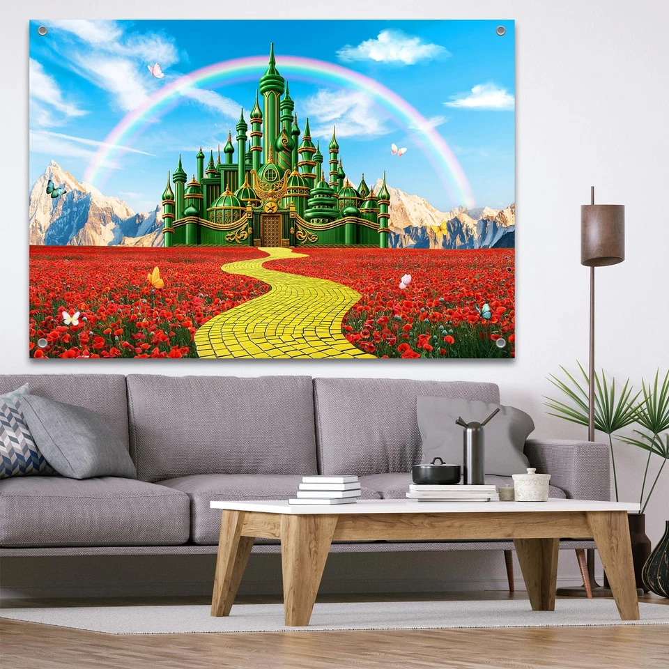 8x6FT Green Castle Wonderland Backdrop, Yellow Brick Road, Rainbow Garden, Props - Image 4 of 4