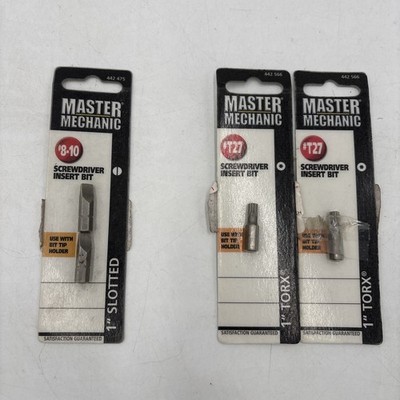 Master Mechanic #8-10 1'' Slotted & #T27 1'' Torx Screwdriver Insert Bit