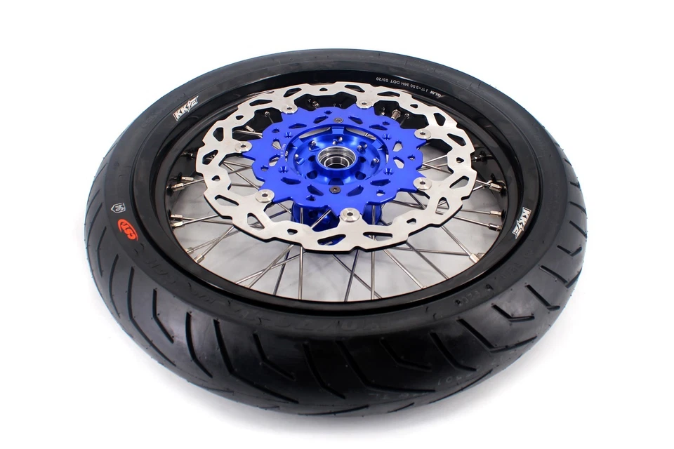 KKE 17" Supermoto Wheels Rims Tyres Set for Yamaha WR250F 2020-2026 WR450F Blue - image 2 of 4