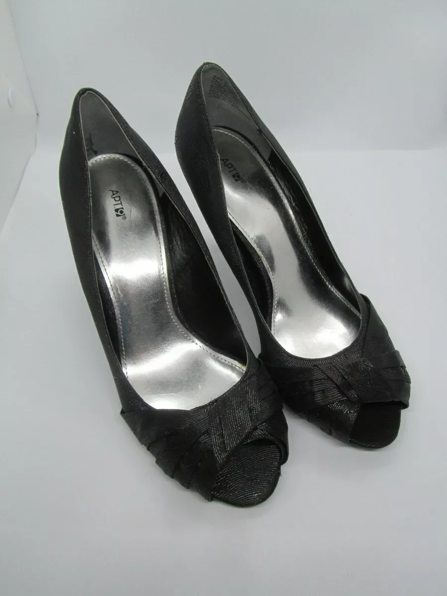 LADIES SIZE 8 PEEP TOE PUMPS BLACK WAVE SHINY TEXTURED APT 9 FOR