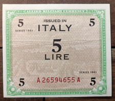 1943 Kingdom Of Italy American Occupation 5 AM-LIRE (Mint Condition)