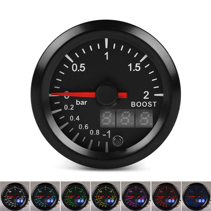 2"/52mm Round Digital + Pointer 7 Color LED Turbo Boost Gauge Bar Pressure Meter - Image 4 of 4