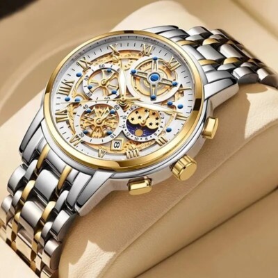 Watch Chronograph Luxury Quartz Man Squelet Classic Business