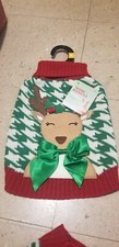 Christmas Holidays Sz S Dog Sweater Red White Green Reindeer Bow Warm Winter