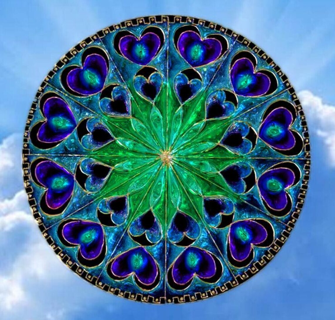 Cut Glass Heart Mandala Faux Stained-Glass WINDOW CLING Suncatcher