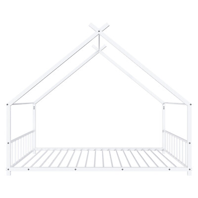 White Flat Bed House Shape with Side Guardrails Twin Children's Iron Bed