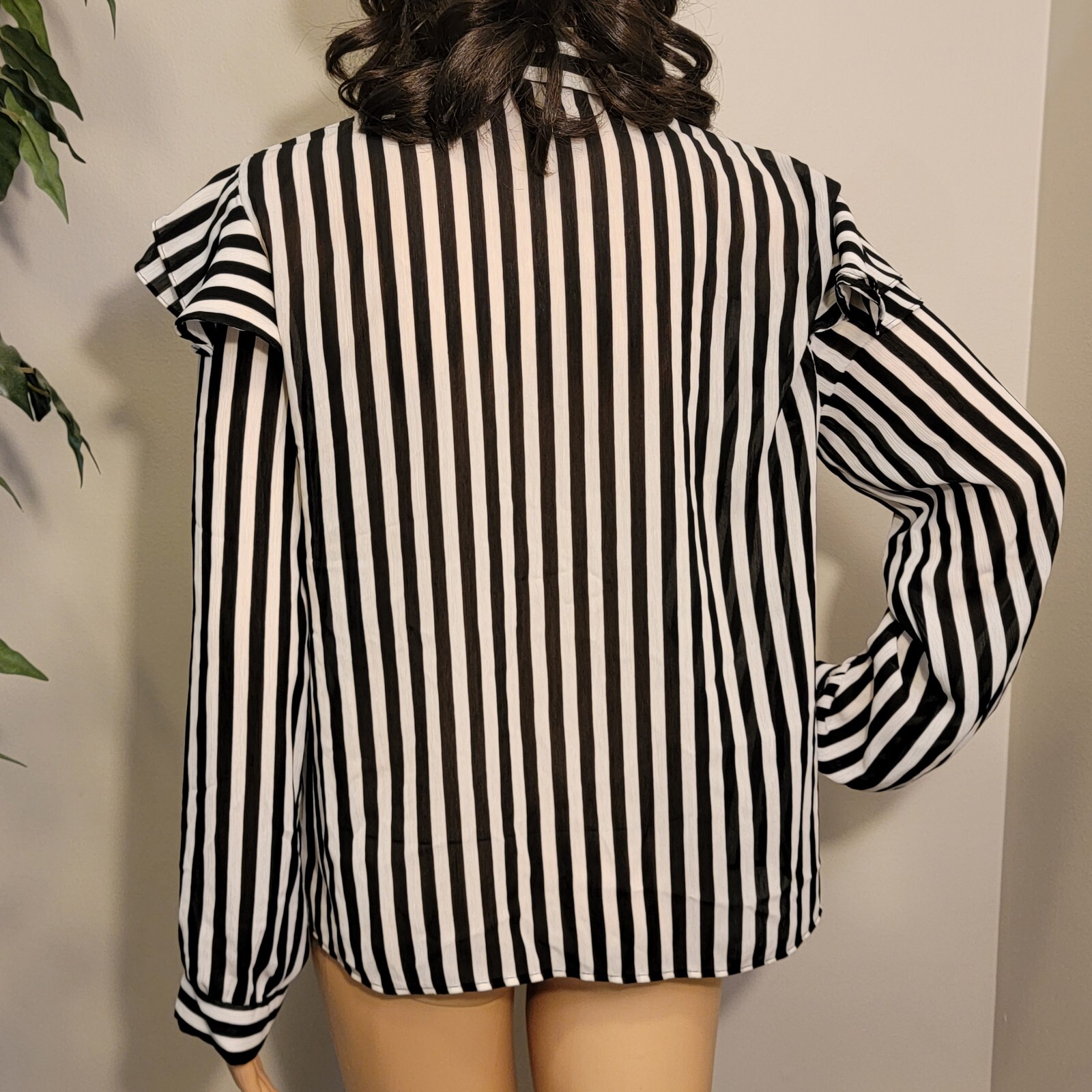 ZARA BASIC Black & White Striped Button-Up Semi-S… - image 5