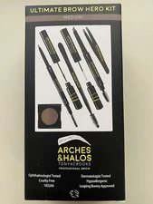 Arches & Halos Ultimate EyeBrow Hero Kit Medium 7pc Tweezers Pencil Powder Tint