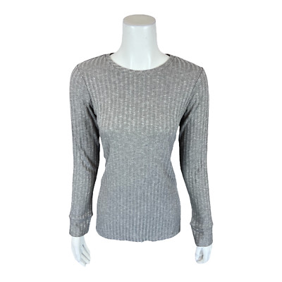Susan Graver Weekend Ribbed Sweater Knit Long-Sleeves Top Gray XX-Small Size