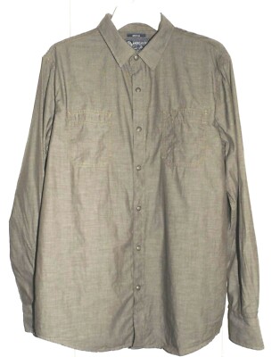 American Rag CIE M Men's brown snap up long sleeve breast pockets 100% cotton