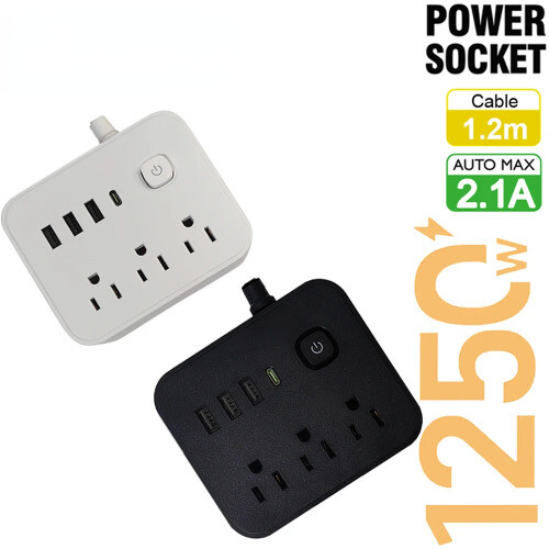 US Plug AC Outlets Power Strip Multitap Electrical Socket Cord With USB C Ports