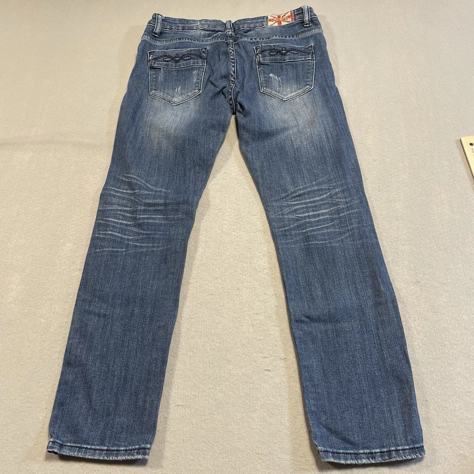 Machine Torn Distressd  Jeans Womens Sz 5/28 Stretch Emo Skinny Straight Leg - Image 2 of 4