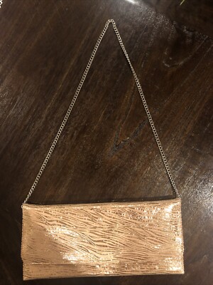 Carlos Falchi CLUTCH handbag evening BAG chain strap in rose gold metallic