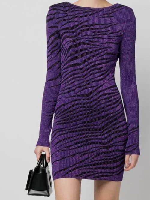 Just Cavalli Zebra Long Sleeve Mini Dress, Purple, Women's, XS, Cocktail & Party Wedding Guest Dresses Mini Dresses