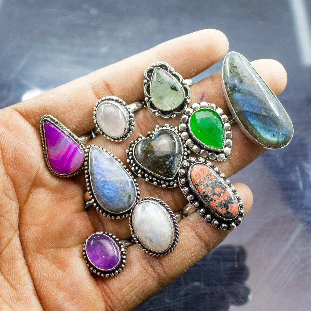 Labradorite Mix Rings Gemstone Rings Silver Overlay Rings Women
