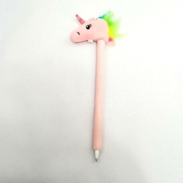 Rainbow Mane Shiny Horn Pink Unicorn Plush Black Ink Pen | eBay