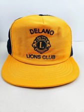 Vintage USA MADE Puffy Print Lions Club Delano California Trucker Hat Snapback