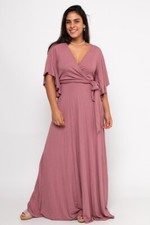 Dusty Pink Wrap Inspired Maxi Dress Size Small Flutter Sleeves