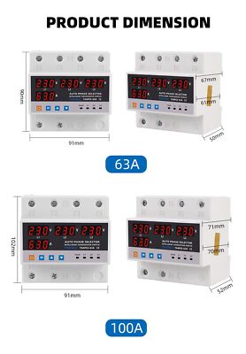 Automatic Transfer Switch 3P 63A/100A Din Rail 3 Phase ATS Dual Power Automatic Transfer Switch Electrical Selector Switches Uninterrupted Power Supply (Size : 3P