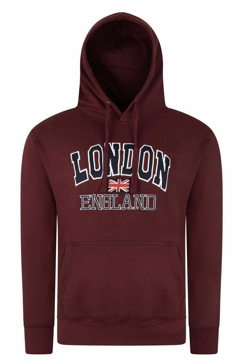 London England Embroidered Hooded sweatshirt burgundy colour free Shipping  | eBay