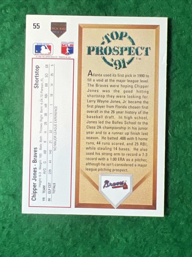 Upper Deck 1991 - Top Prospect #55 Chipper Jones (RC) - Imagen 6 de 6
