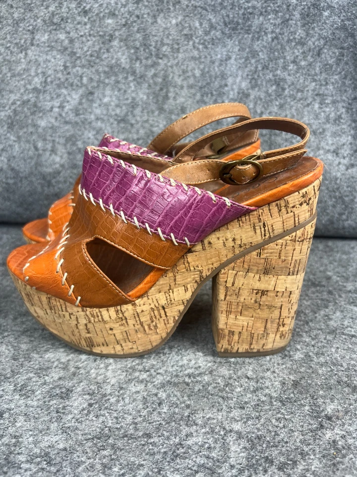 Coconuts Venice Heels Women's 8 Patchwork Leather Open Toe Block Cork - Image 2 of 4