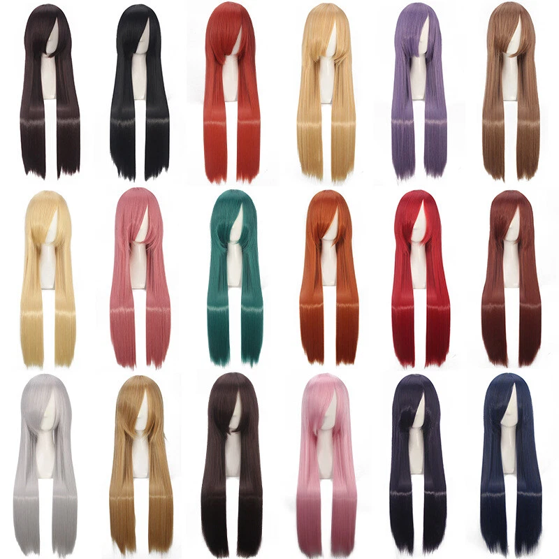 Lo último Sexy Peluca Recta de 80 cm de Largo Moda Juegos con disfraces Disfraz Anime Pelo Peluca Completa Pelo Foto 2 de 3