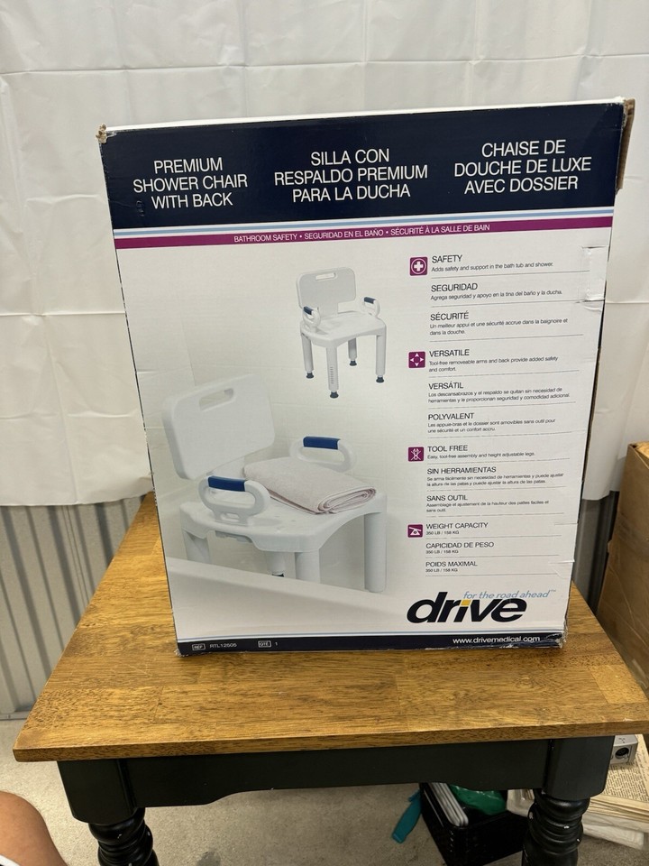 Drive Medical Premium Shower Chair WITH Back and Arms Rtl12505 RTL 12505 eBay