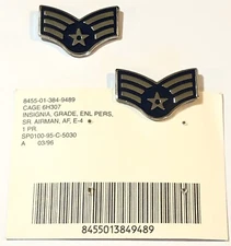 USAF SENIOR AIRMAN E4 E-4 SrA ENAMELED DRESS COLLAR RANK US AIR FORCE SET of 2