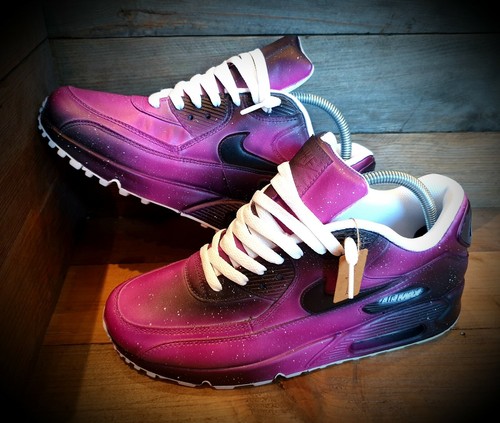 Nike Air Max 90 Custom Painted Black Purple Ultra Essential Id Force 1 Huarache Ebay