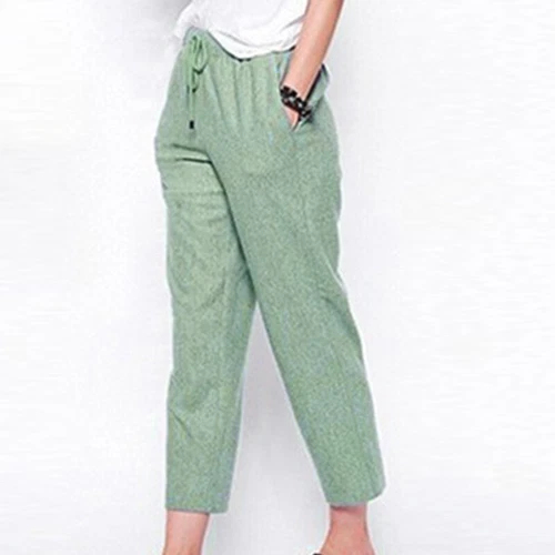 Ladies Lounge Elastic Waist Pants Women Beach Baggy Cropped Straight Loose Fit - Picture 6 of 23