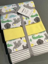 Carters 4 Pk Baby Boy Receiving Blankets Safari Animals Stripes Cotton New Gift