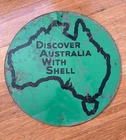 Vintage garagenalia green Discover Australia with Shell screen printed tin sign