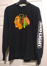 NEW Chicago Blackhawks LOGO Bud Light Official Long Sleeve Black T-Shirt Men's L