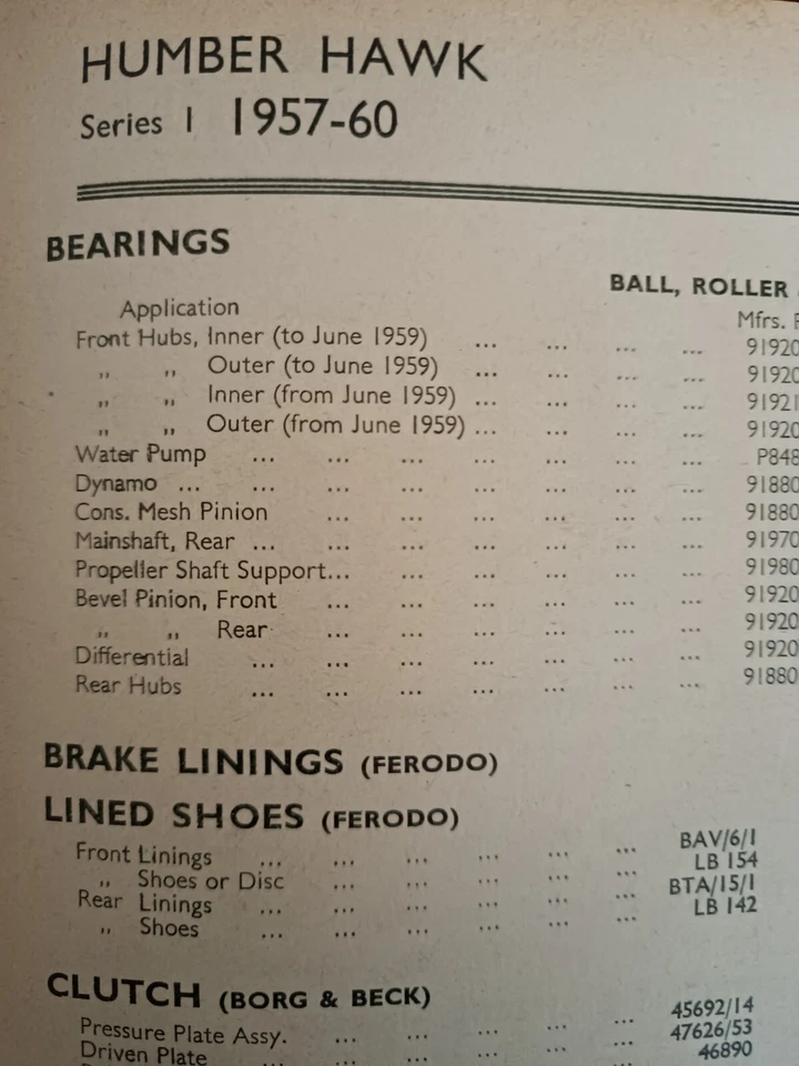 LB154 HUMBER HAWK SERIE 1 1957-1960 JUEGO DE 4 ZAPATAS FRENO DELANTERAS Foto 2 de 4
