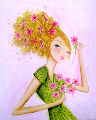 Papyrus Bella Pilar Pink Ribbon Girl BCRF Blank Notecard Greeting Card RARE