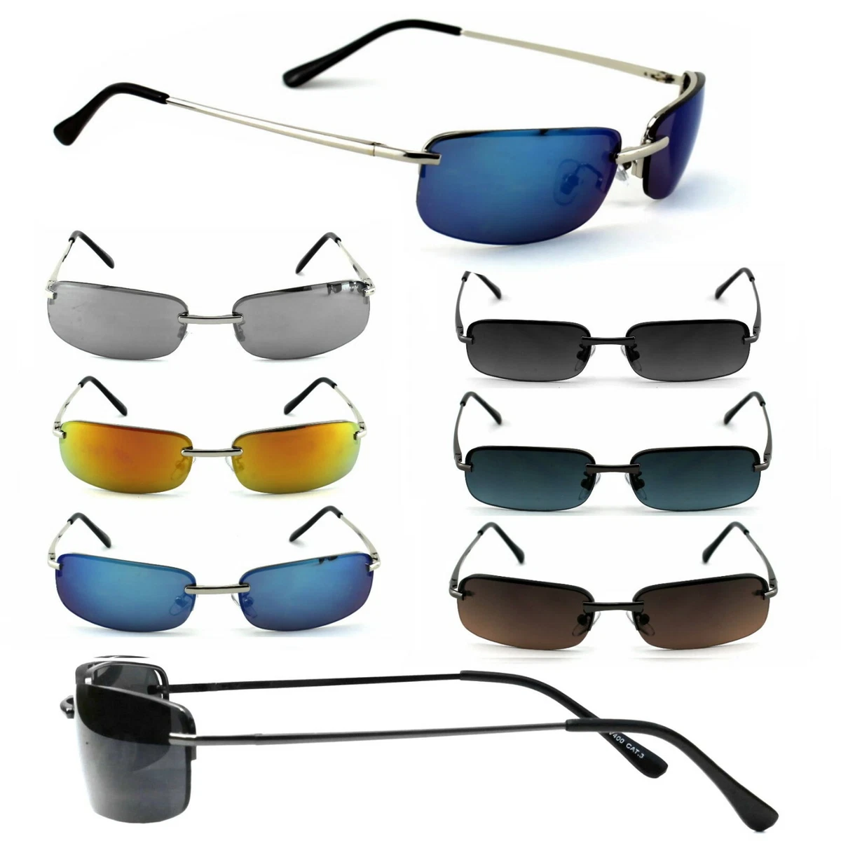 Schmale Herren Sonnenbrille Rechteckig Verspiegelt Agent Smith Neo 