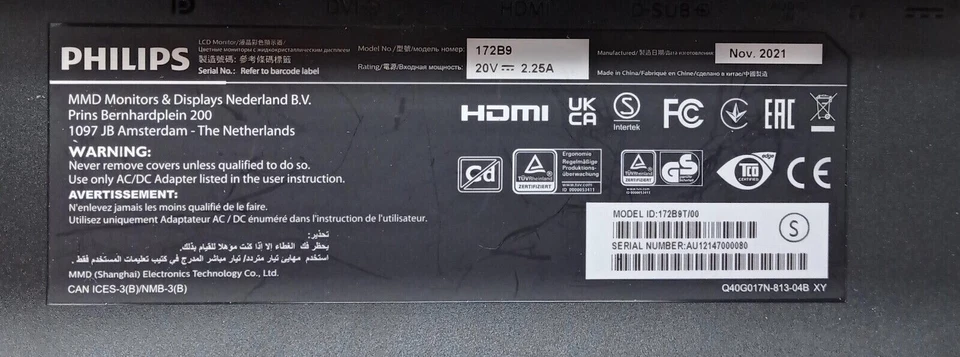 PHILIPS 172B9TL/00 Touch LCD Monitor 17" 1280x1024 5:4 Black Without Bracket - Image 3 of 3