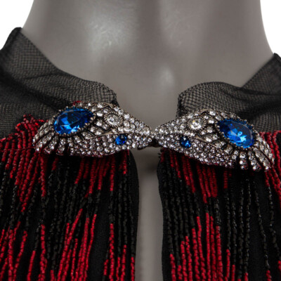 66446 auth GUCCI black 2019 DIAMOND BEADED FRINGE MINI Dress 42 M