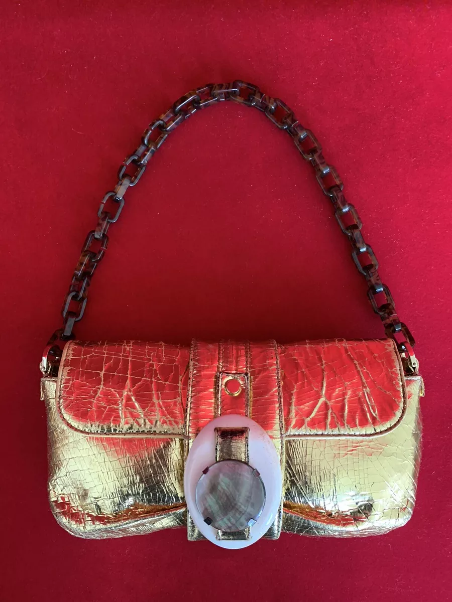 Lanvin Gold Distressed Leather Small Clutch/Shoulder W/ Pearl | eBay