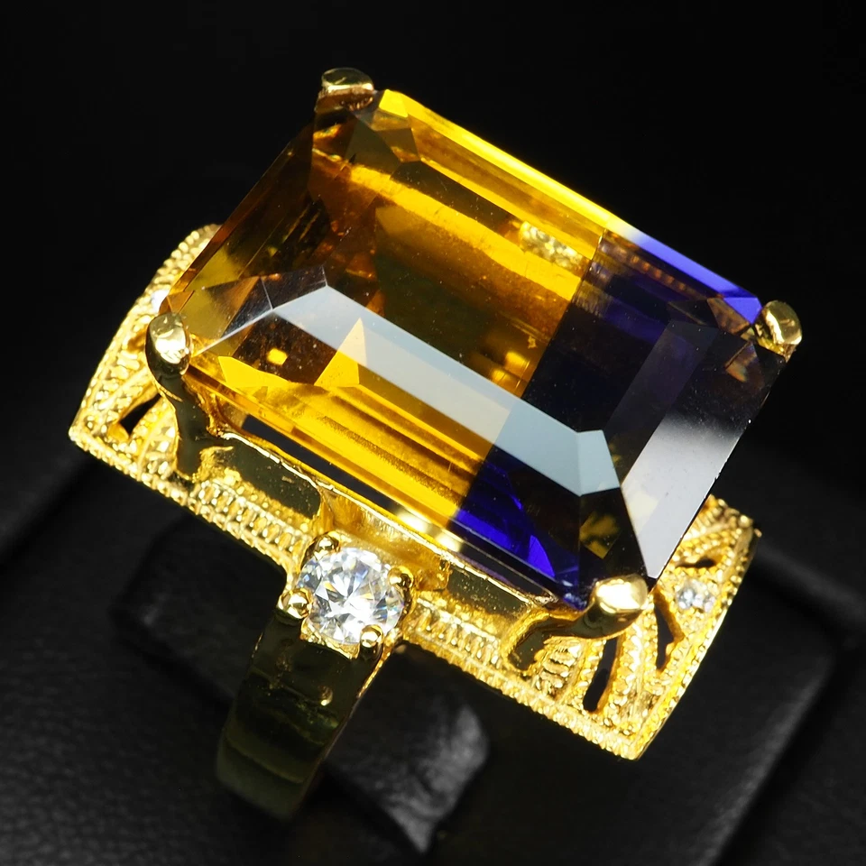 Anillos de oro de 24 quilates de plata de ley 925 de 24,20 quilates con baguette ametrino bicolor deliciosos Foto 3 de 4