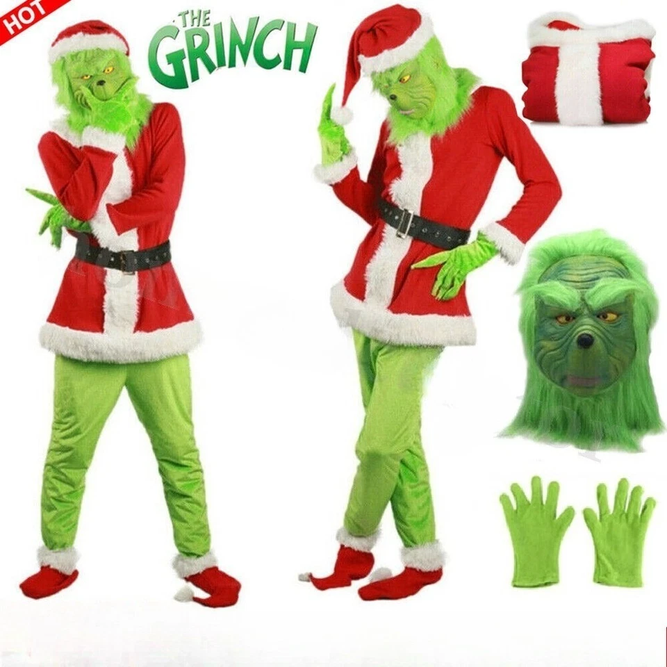 2025 Adult Costume The Grinch Mens Christmas Santa Xmas Cosplay Fancy Outfit Set - Image 2 of 4